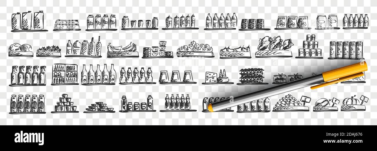 Food shop doodle set. Stock Vector