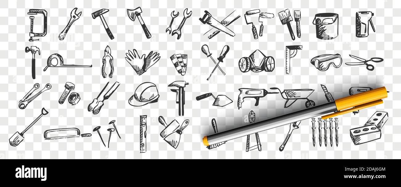 Repairs doodle set Stock Vector