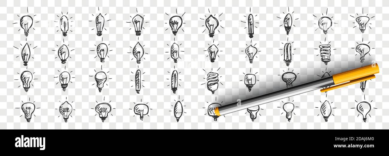 Light bulbs doodle set Stock Vector