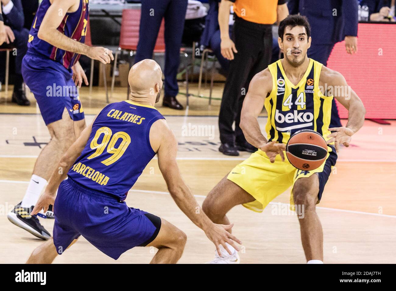 Ahmet Duverioglu of Fenerbahce Beko Istambul and Nick Calathes of Fc Barcelona during the Turkish Airlines EuroLeague basketba / LM Stock Photo