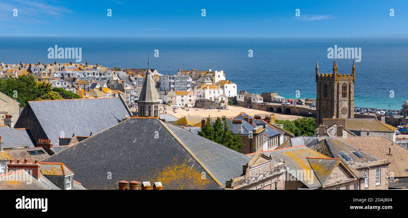 Skyline and rooftops of St Ives, Cornwall, UK Stock Photo
