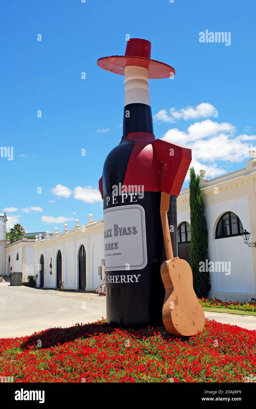 Large Tio Pepe Bottle outside the Gonzales Byass Bodega, Jerez de la Frontera, Spain. Stock Photo