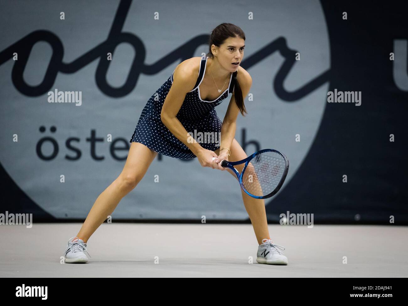 Sorana Cirstea of Romania in action against Oceane Dodin of France during the second round at the 2020 Upper Austria Ladies Linz W / LM Stock Photo
