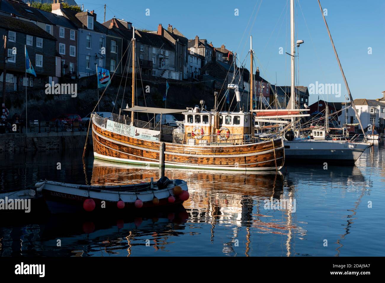 Boats in Mevagissey Harbour, Cornwall, UK Stock Photo
