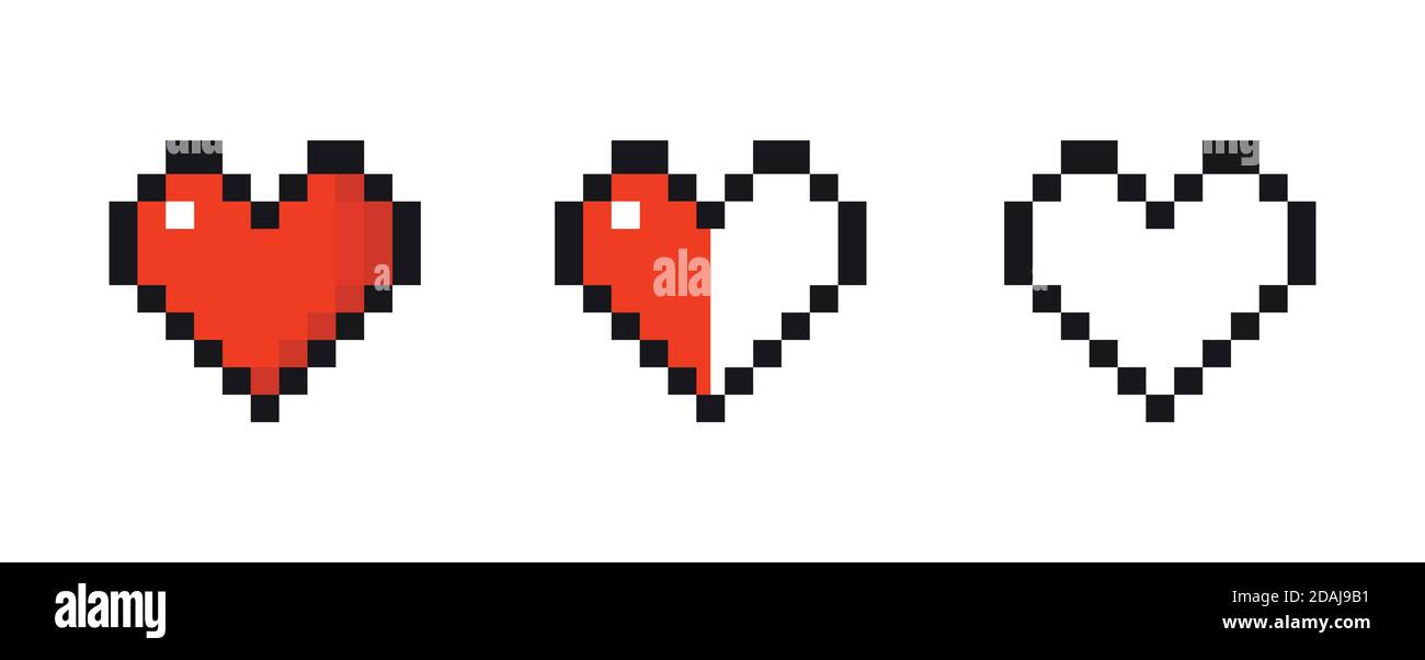 Pixel art set of red hearts of life. Vector illustration isolated on ...