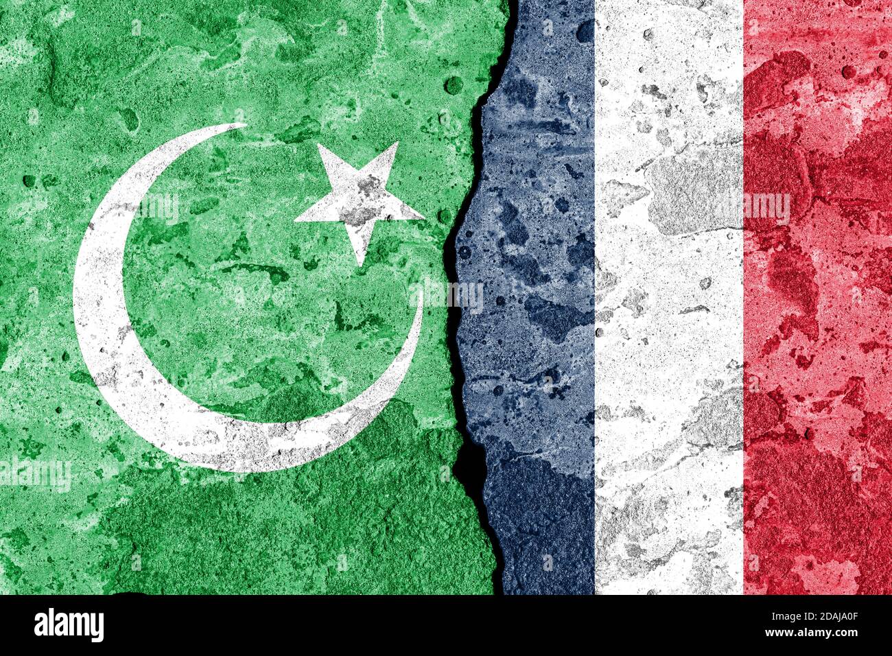 The crack between France and Islamic flags. The concept of islamic