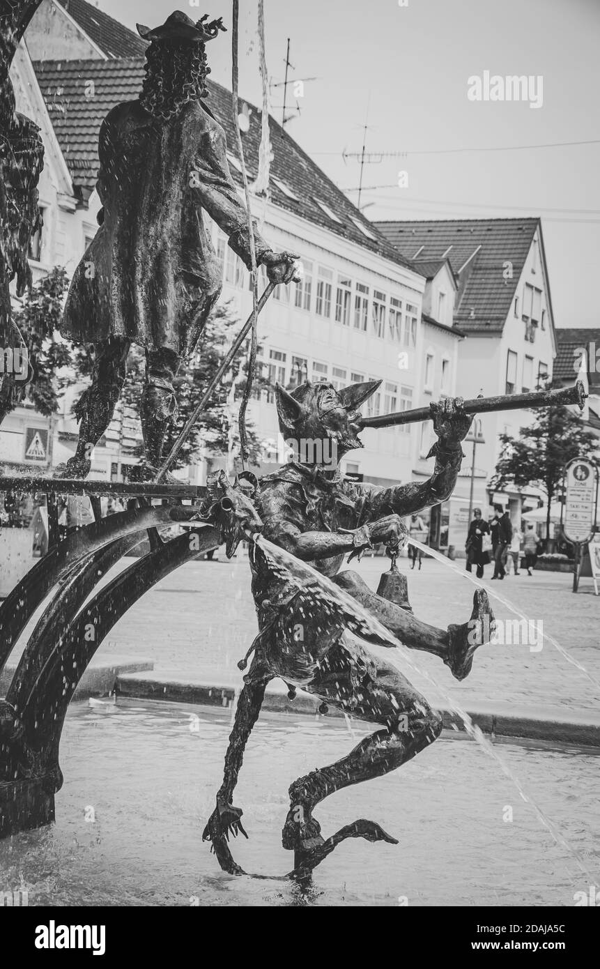 Theodulbrunnen (Theodul Fountain) on the town square of Ehingen (Donau), Baden-Wurttemberg, Germany. Stock Photo
