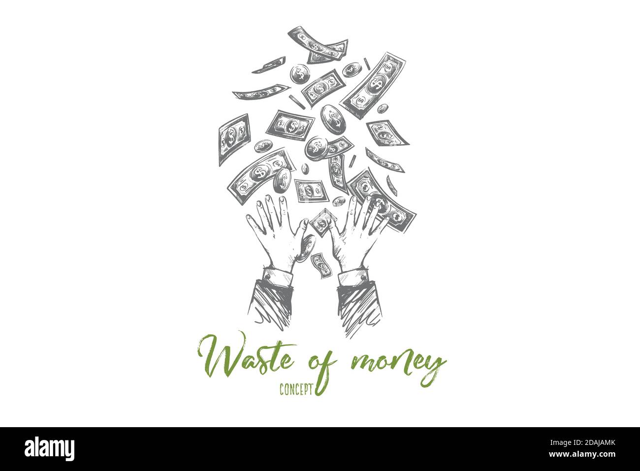 Waste of money concept. Hand drawn isolated vector. Stock Vector