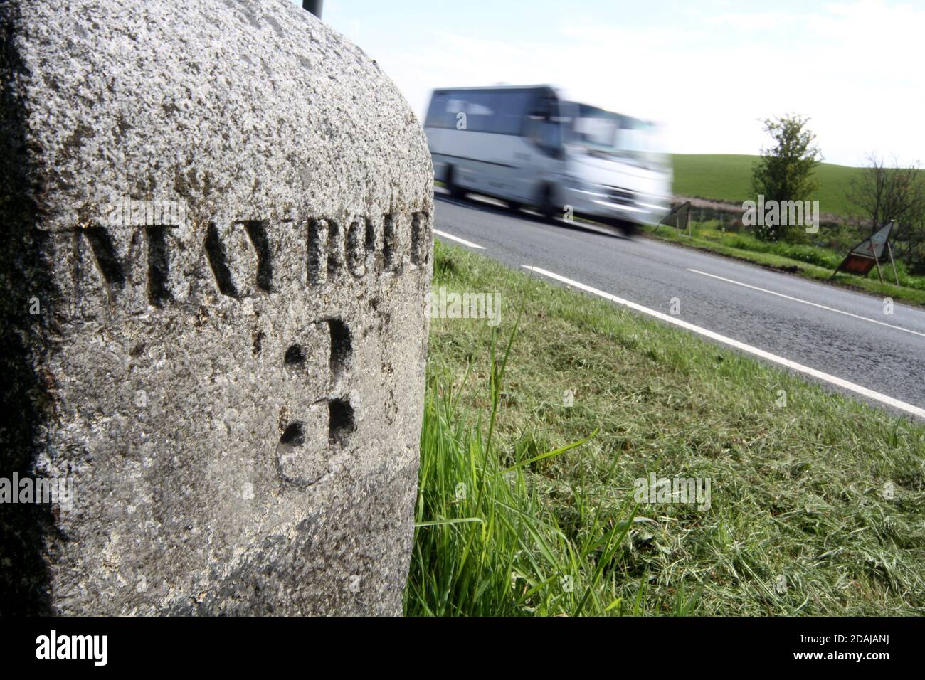 Ayrshire Road signs to South Ayrshire Carrick Vilages. Moving vehicle