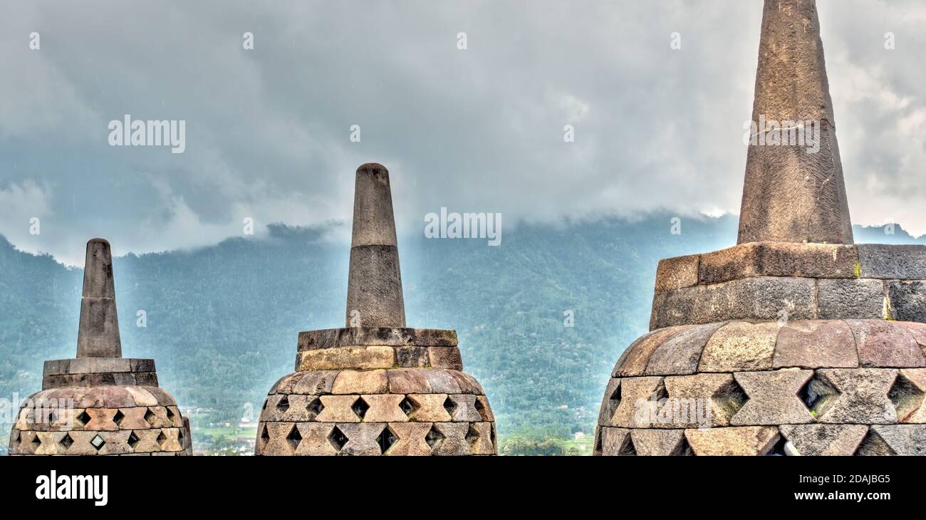 Borobudur Temple detail, HDR Image Stock Photo