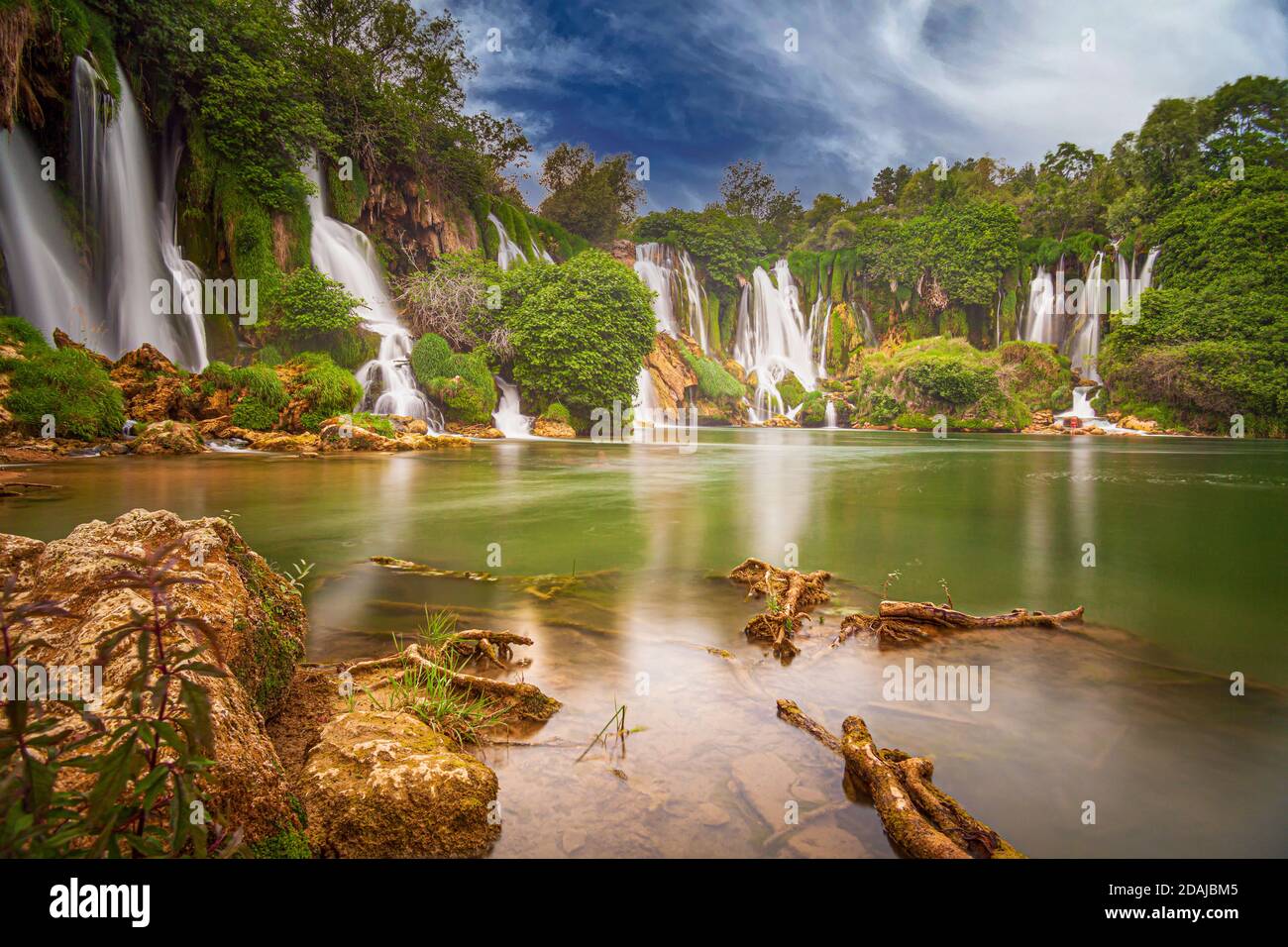 Kravica waterfalls, often erroneously called Kravice, is a large tufa cascade on the Trebižat River, in the karstic heartland of Herzegovina in Bosnia Stock Photo