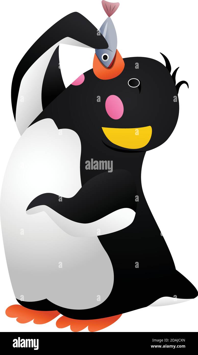 Penguin eats fish icon, cartoon style Stock Vector Image & Art - Alamy