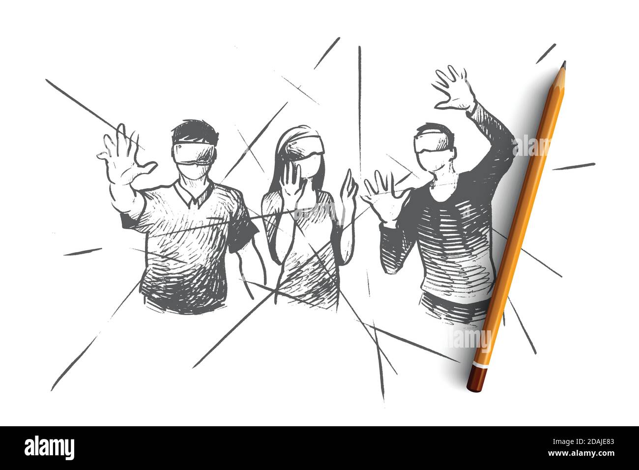 Virtual reality concept. Hand drawn isolated vector Stock Vector Image ...