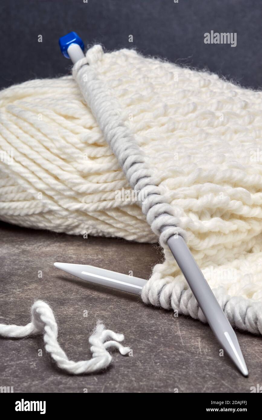 white wool knitted with gray spokes Stock Photo