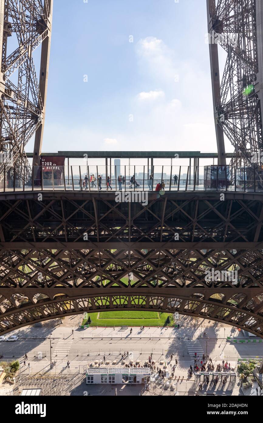 PARIS, FRANCE Nov 07, 2017 Eiffel Tower Observation Deck. Tourists