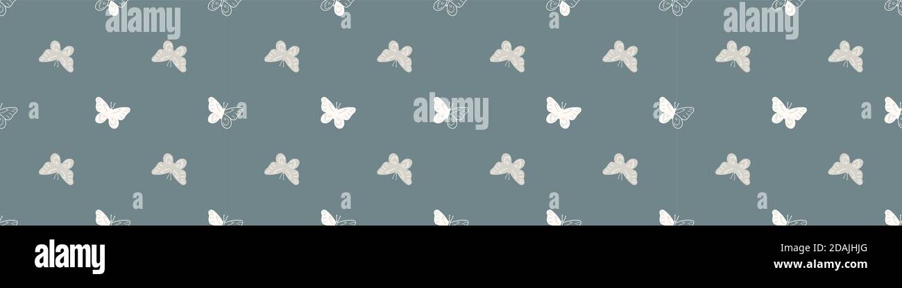 Seamless background butterfly insect gender neutral baby border pattern. Simple whimsical minimal earthy 2 tone color. Kids nursery wildlife Stock Vector