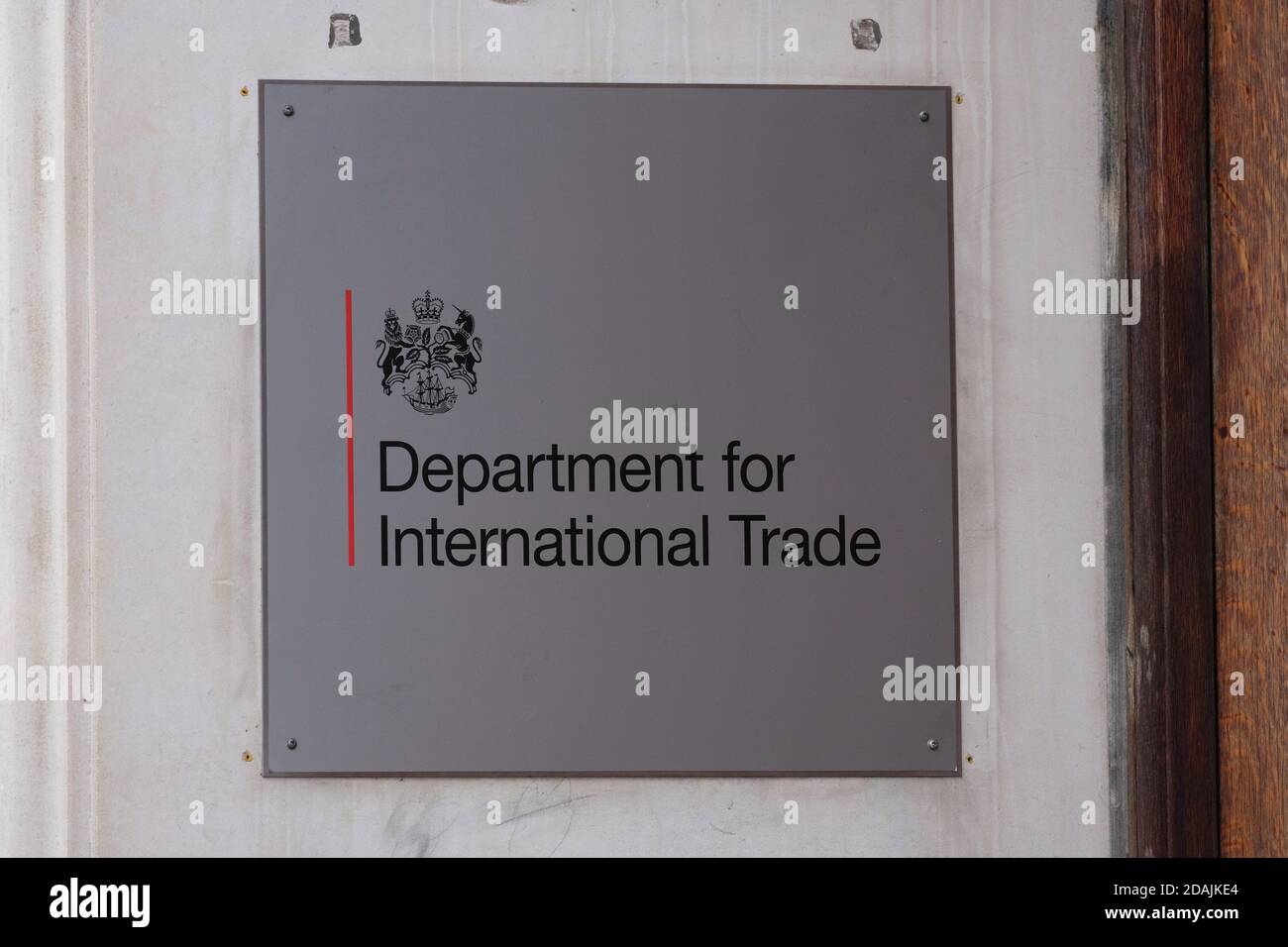 Sign outside the Department for International Trade (DIT) in Whitehall Place, Westminster. Stock Photo