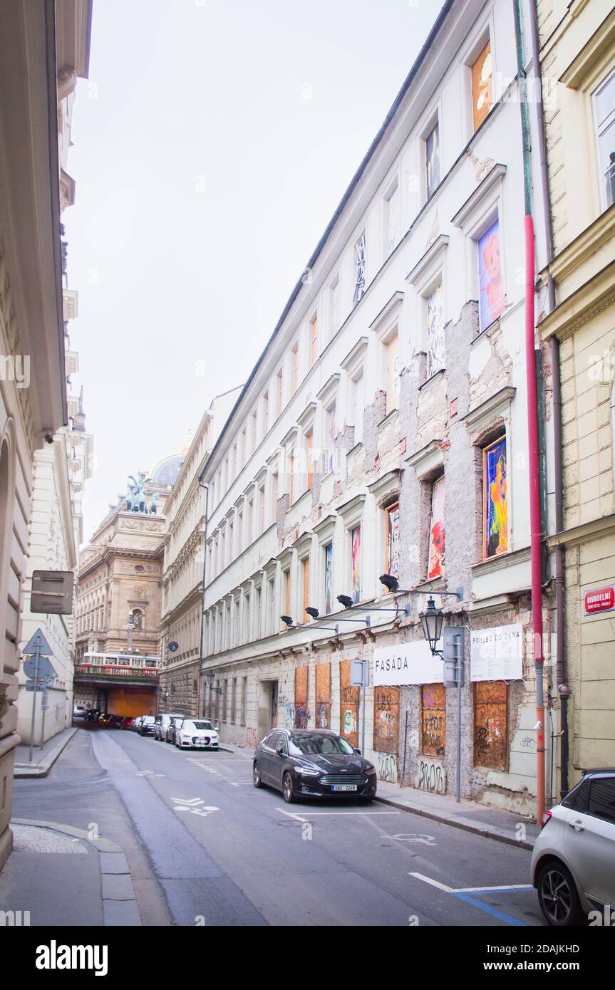 The contemporary art exibition Looking in the Window in outdoor gallery  Fasada (Facade) in Divadelni Street in Prague, Czech Republic, November 9,  202 Stock Photo - Alamy