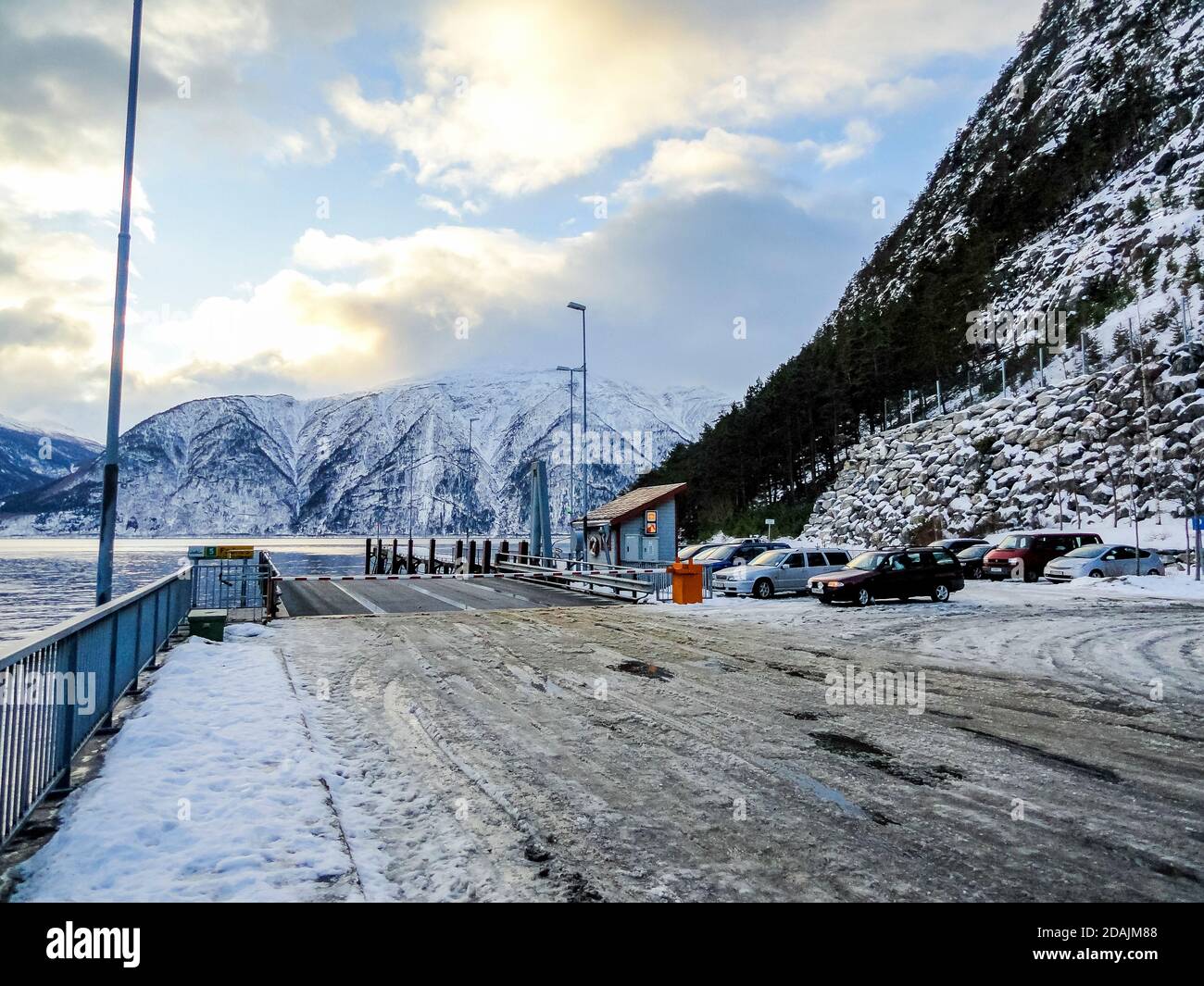 Waiting for ferry by the Lærdal Fodnes ferjekai in Vestland, Norway. In