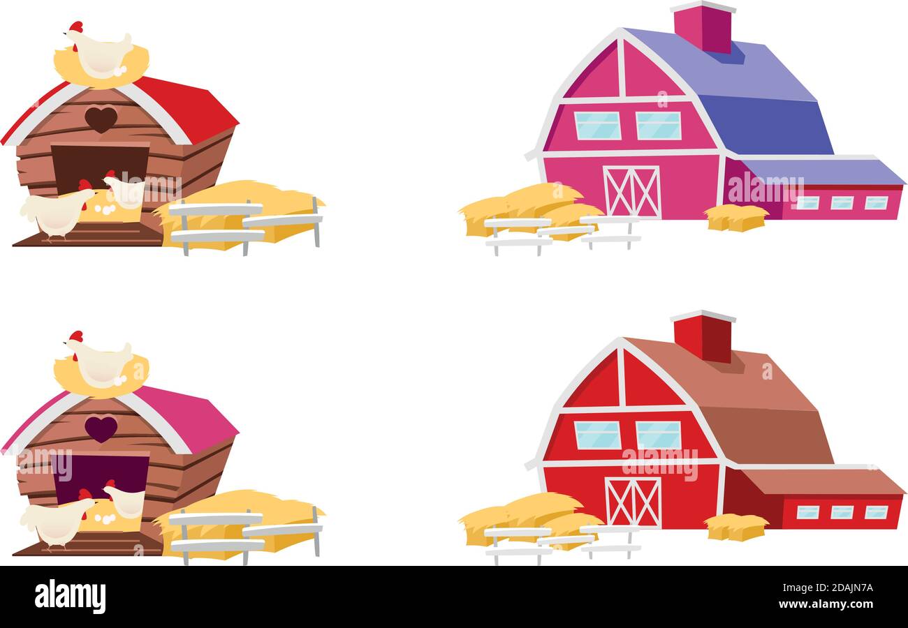 Barns and chicken coops objects set Stock Vector Image & Art Alamy