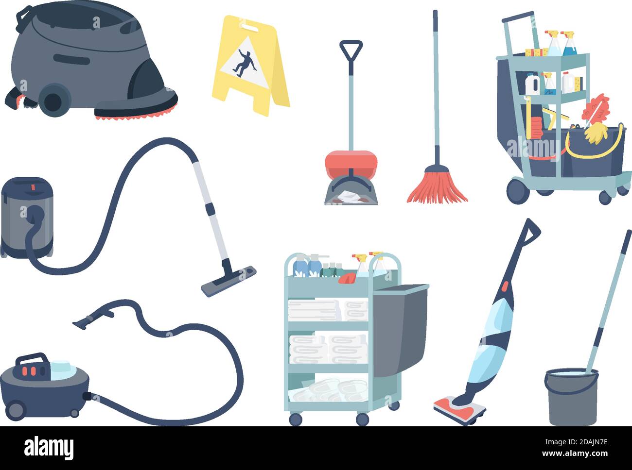 Janitorial supplies flat objects set Stock Vector