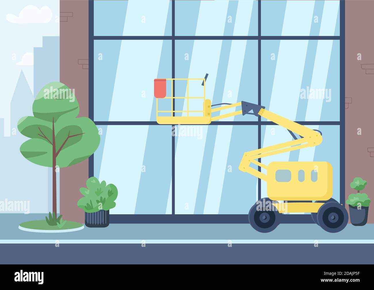 Empty city street flat color vector illustration Stock Vector