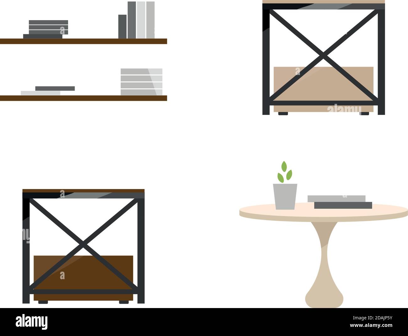 Tables and shelves flat color vector objects set Stock Vector