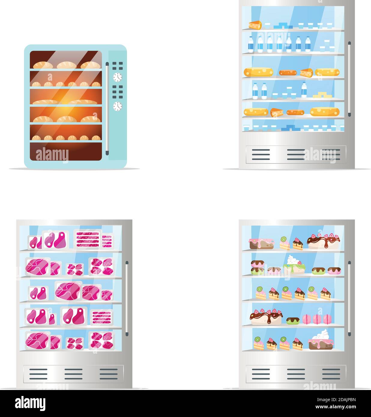 Commercial fridges flat color vector objects set Stock Vector
