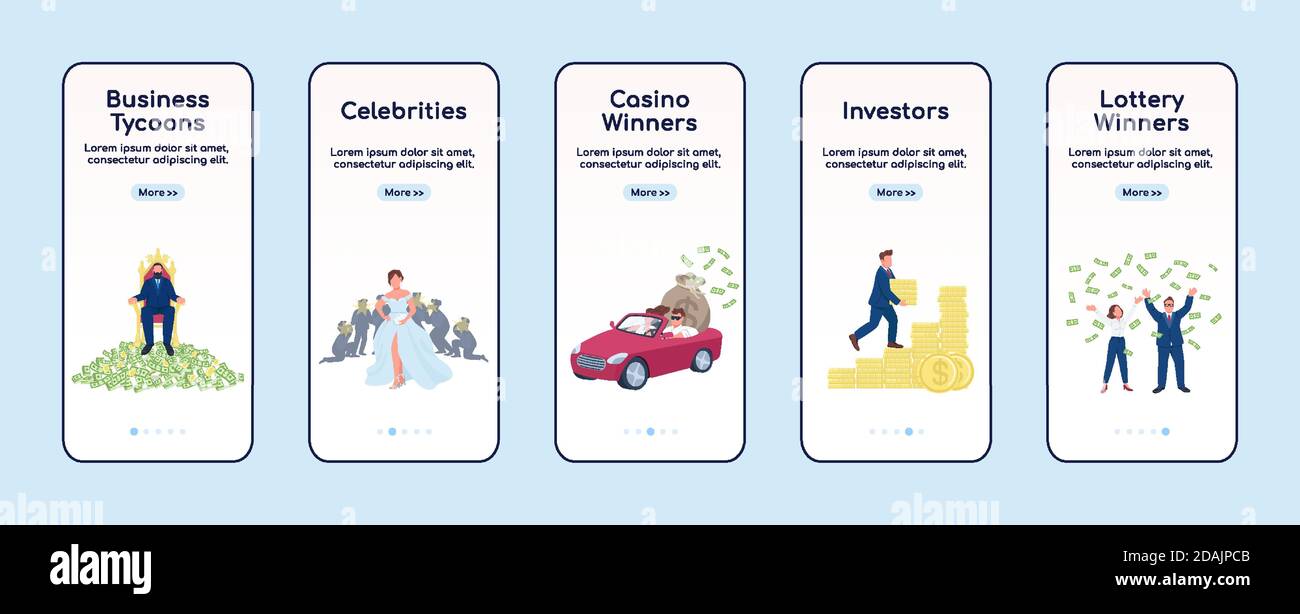 Rich people onboarding mobile app screen flat vector template Stock Vector