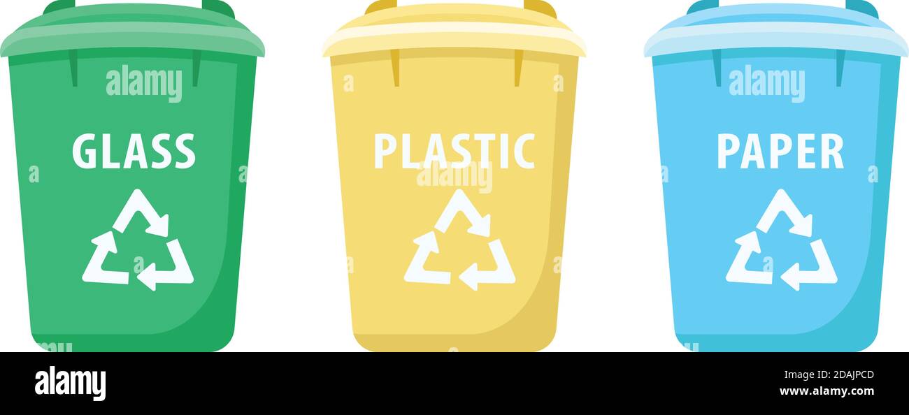 Large recycling bins flat color vector objects set Stock Vector