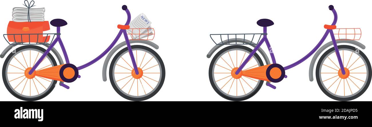 Courier bicycle flat color vector object set Stock Vector
