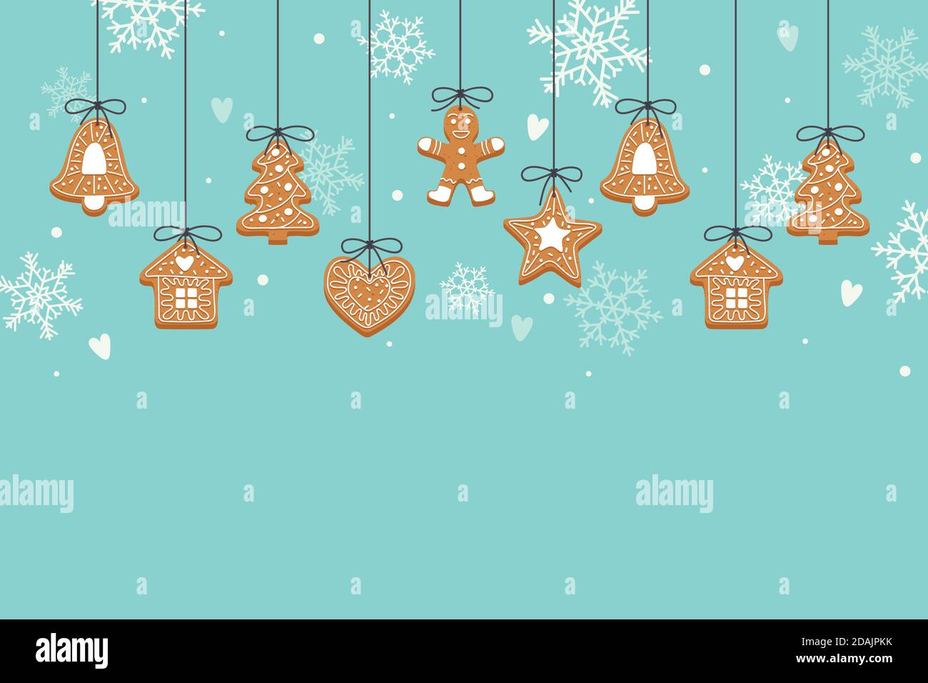 Christmas backgroung with hanging gingerbread cookies Stock Vector