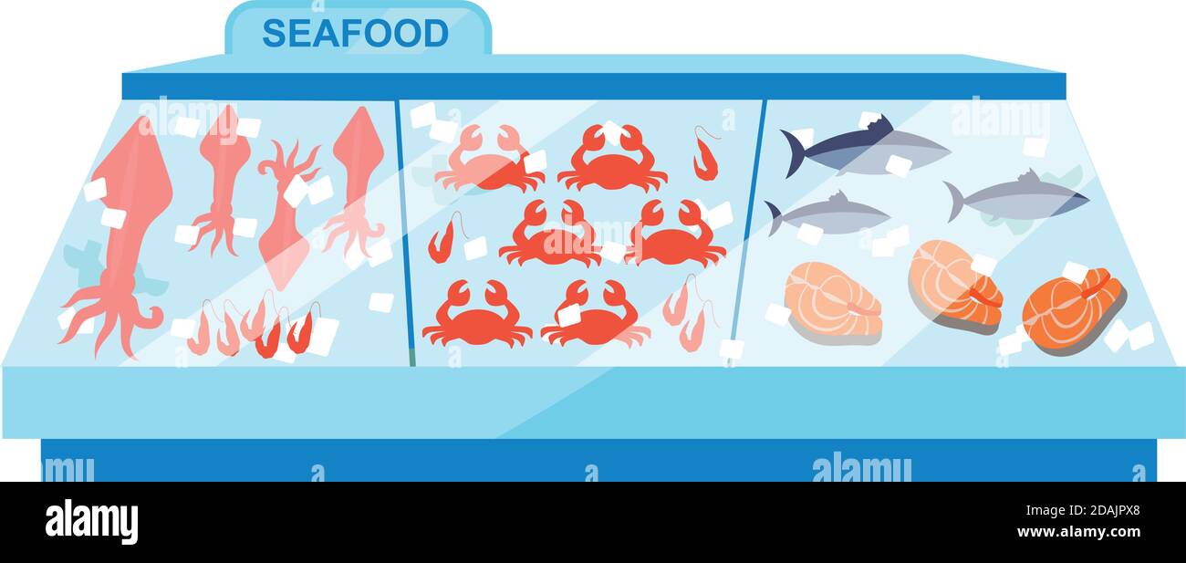 Freezer Top View Fish Vector Fish counter display Stock Vector Images - Alamy