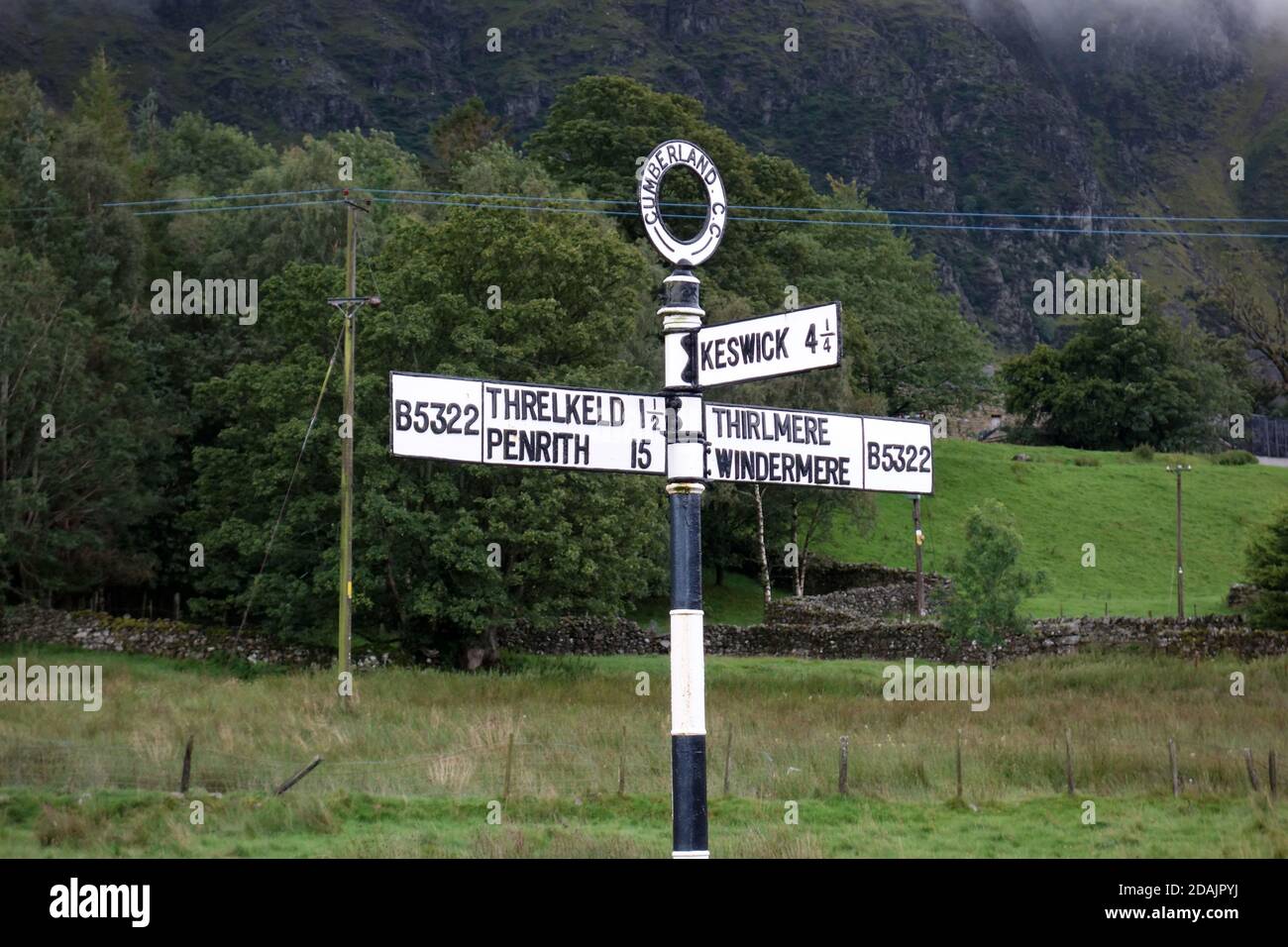 Old Metal Road Sign on B5322 in St John's in the Vale for Keswick