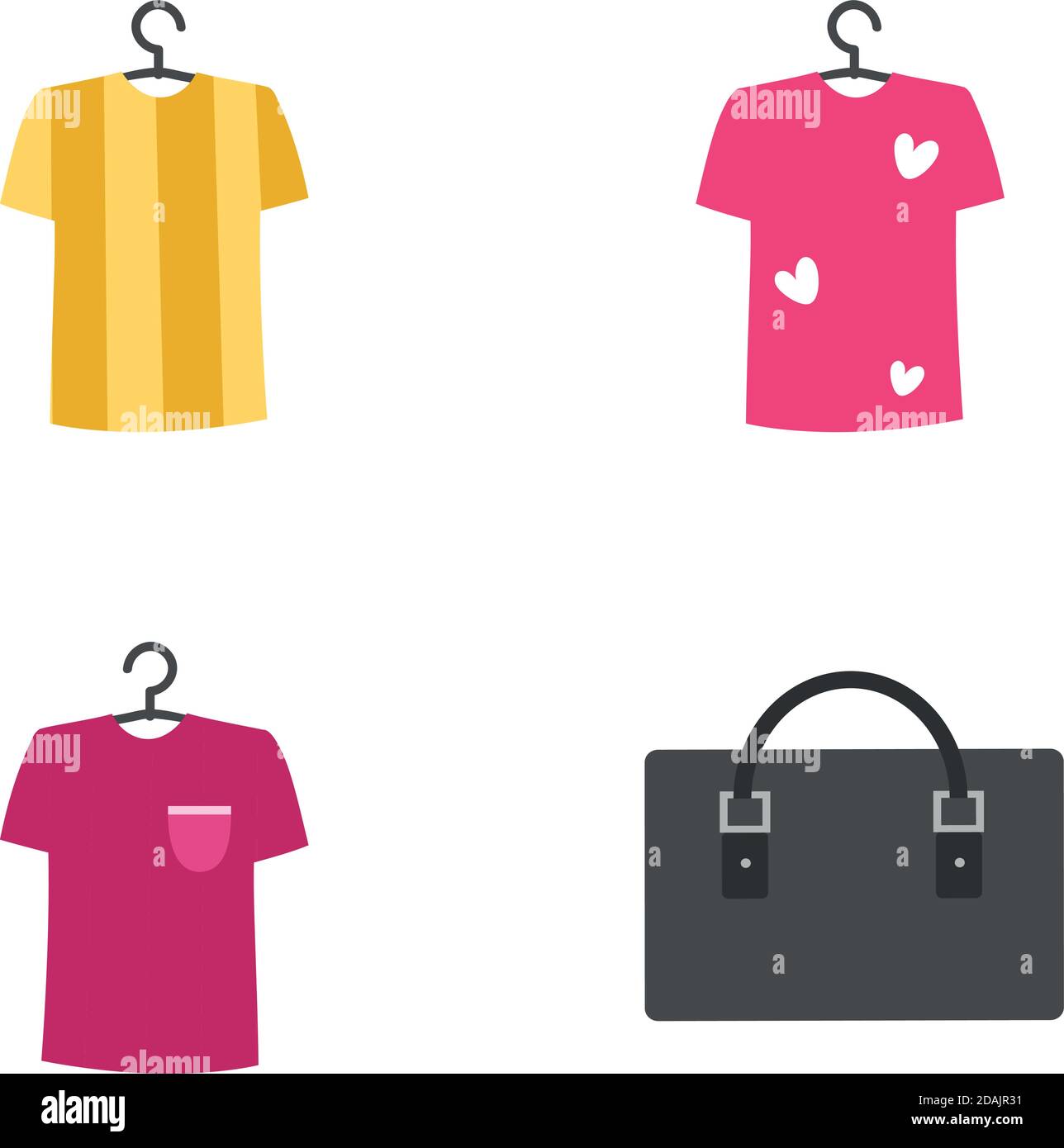 T shirts on hangers flat objects set Stock Vector