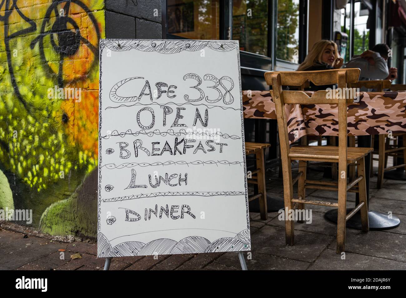 A cafe in London re-opened after Covid-19 lockdown. Stock Photo