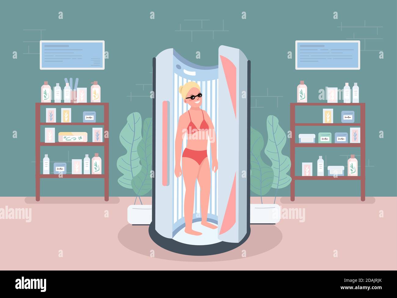 Solarium flat color vector illustration Stock Vector