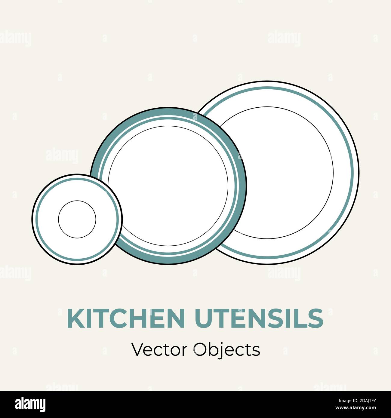 Plates saucer set simple form vector illustration. Vector line illustration isolated plate logo icon cafe menu banner Stock Vector