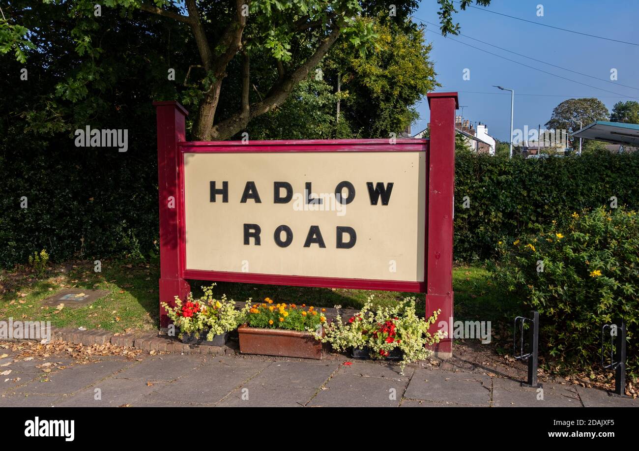 Sign at the Hadlow Road Train Station Museum in Willaston Cheshire
