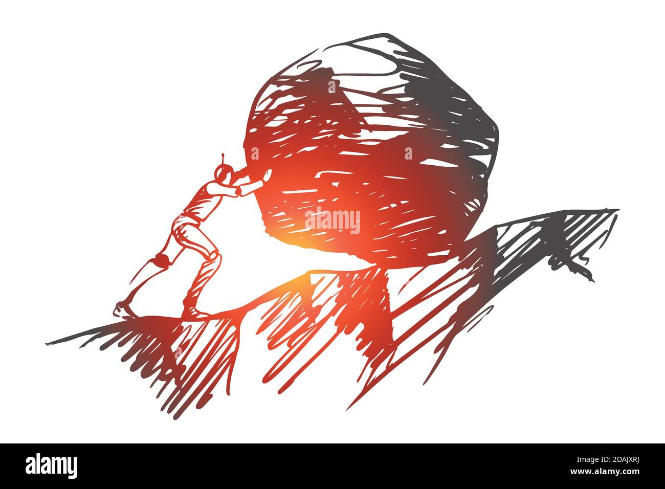 Robot, work, hard, technology, mechanical concept. Hand drawn isolated vector. Stock Vector