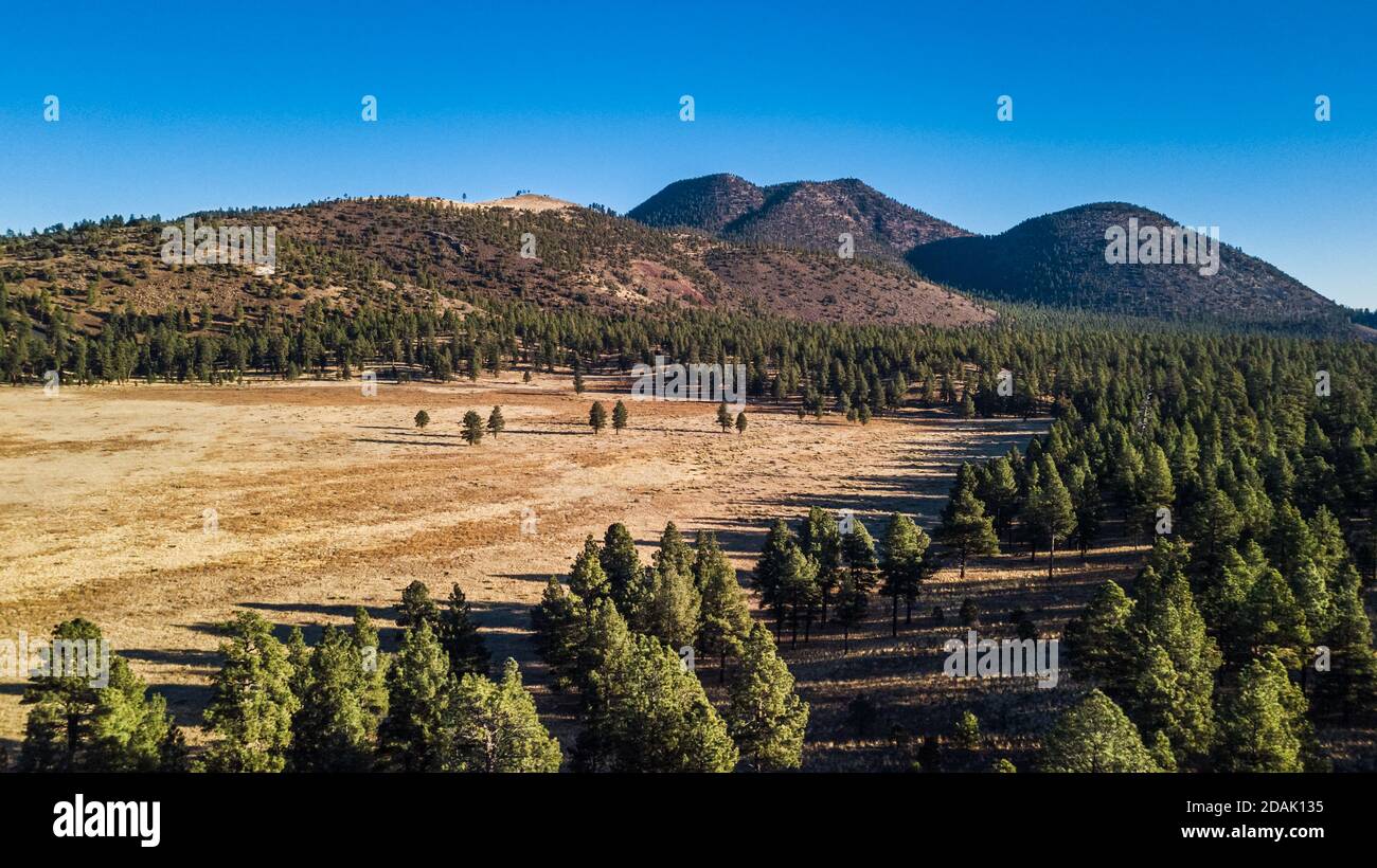 Drone view of the sunset crater surroundings in Flagstaff Arizona Stock Photo