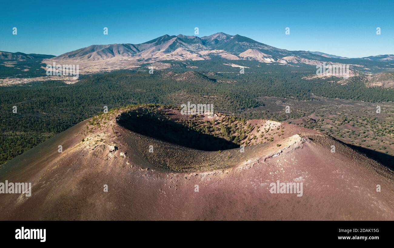 Drone view of Sunset Crater and surroundings in Coconino County Arizona Stock Photo