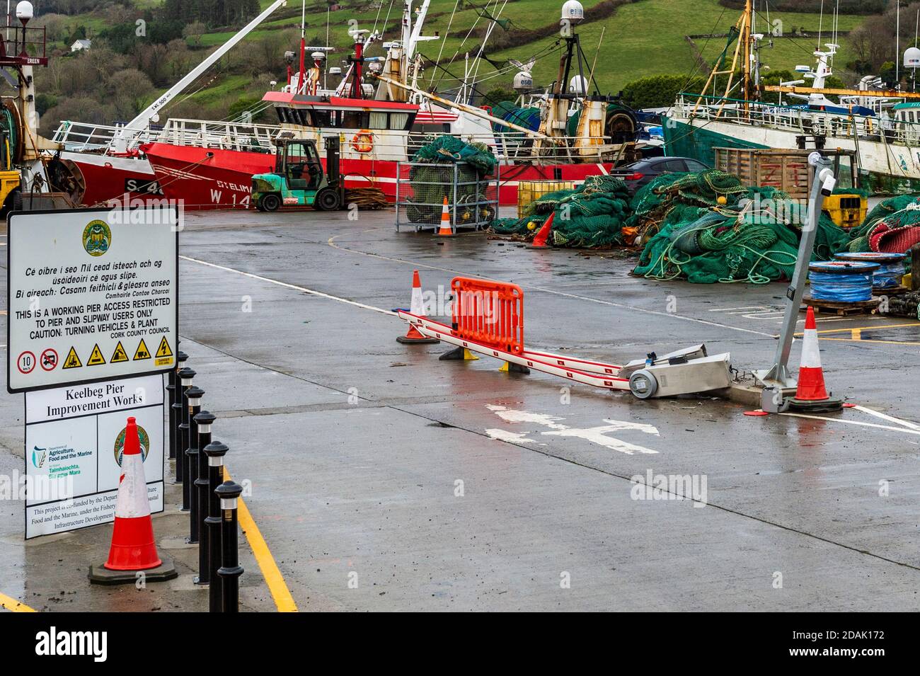 Union Hall, West Cork, Ireland. 13th Nov, 2020. The newly installed access barrier at Keelbeg Pier, Union Hall was destroyed last night. It is understood a van hit the barrier, causing approx. €10,000 worth of damage. Credit: AG News/Alamy Live News Stock Photo