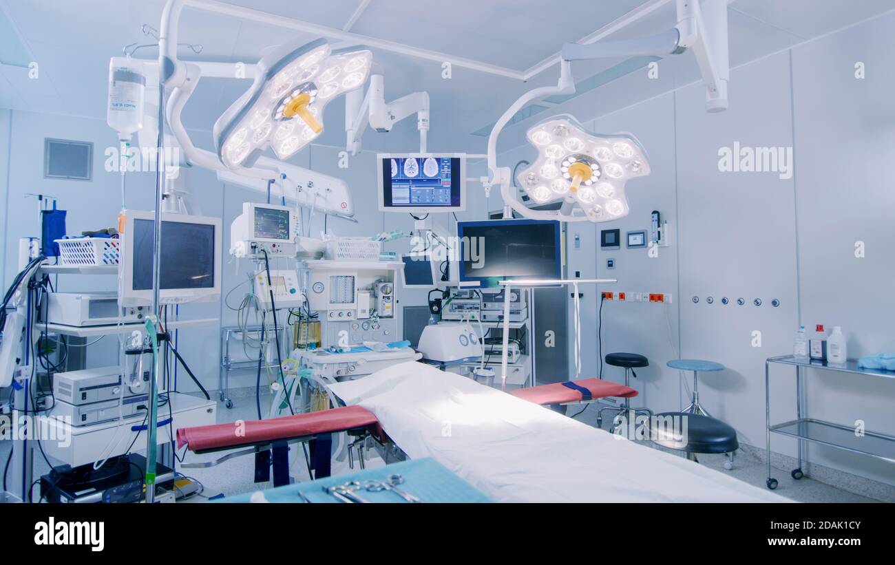Establishing Shot of Technologically Advanced Operating Room with No ...