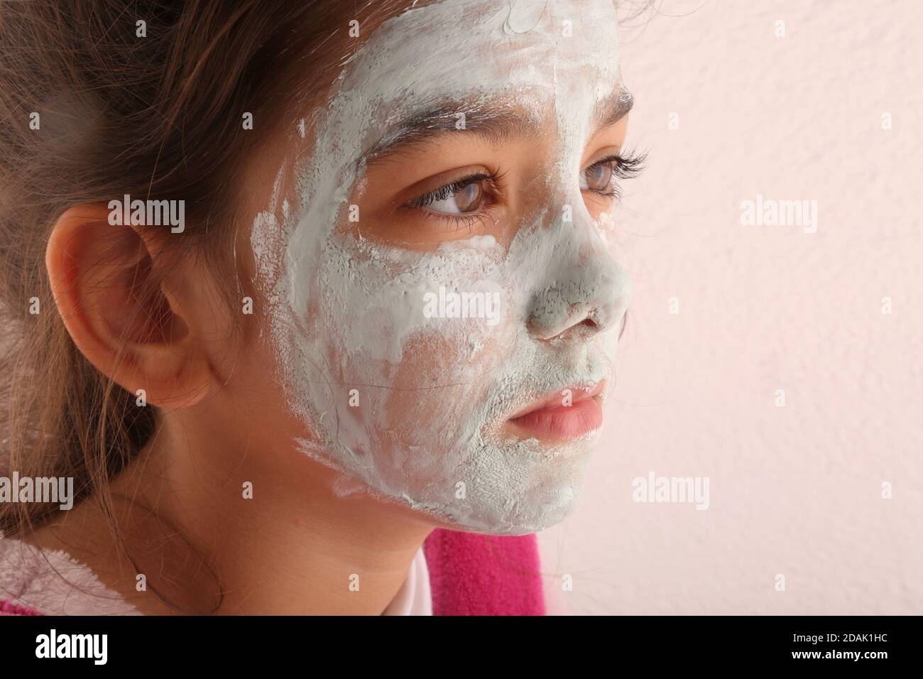 girl with face care mask cream Stock Photo