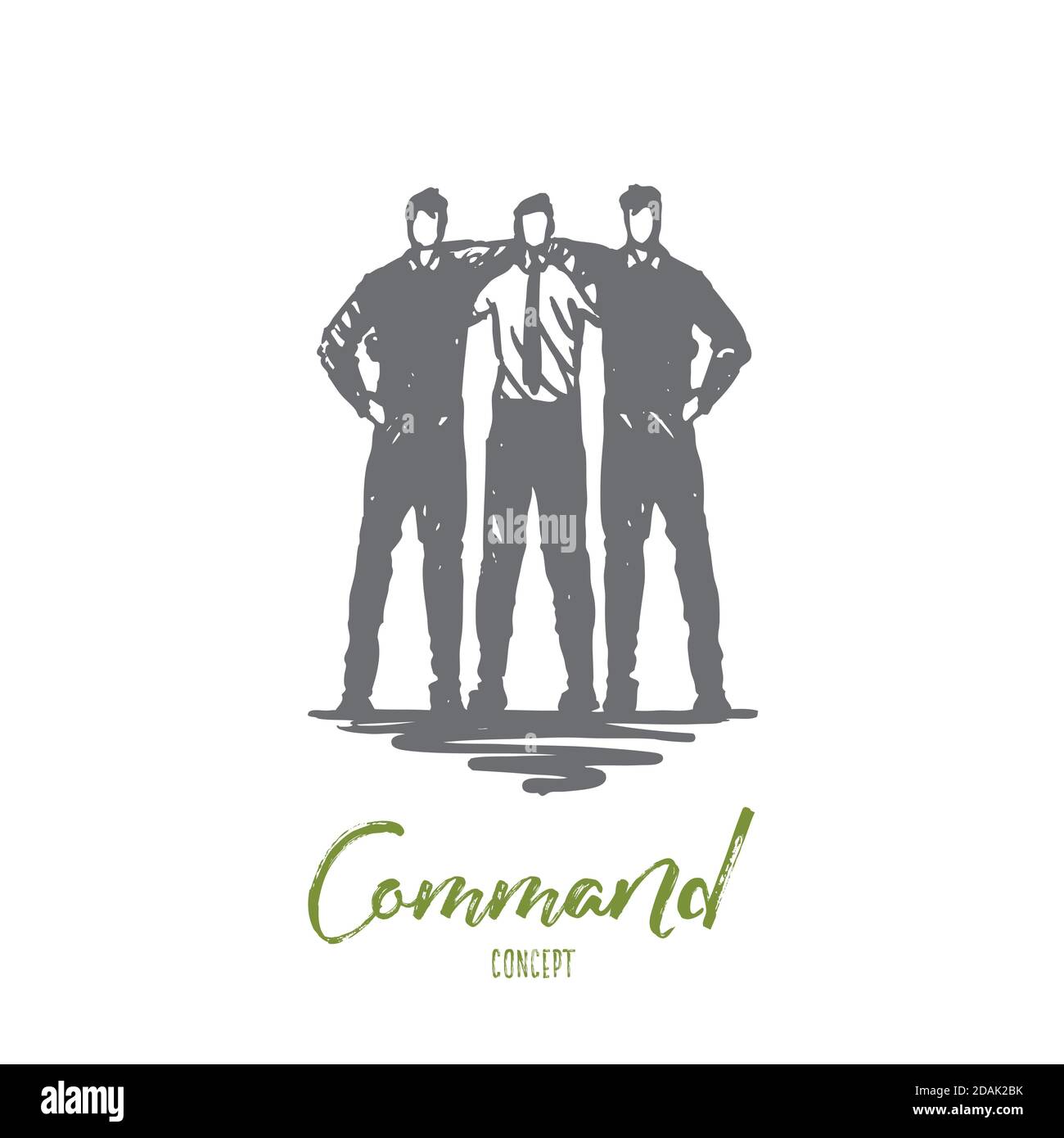 Command, team, friends, work, business concept. Hand drawn isolated vector. Stock Vector