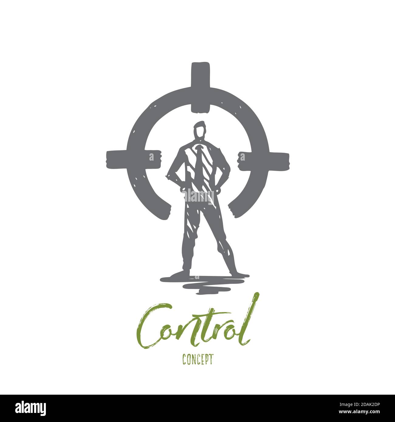 Control, rear sight, aim, target, circle concept. Hand drawn isolated ...