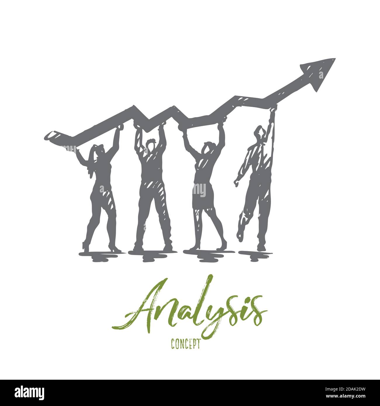 Analysis, graph, line, search, growth concept. Hand drawn isolated vector. Stock Vector