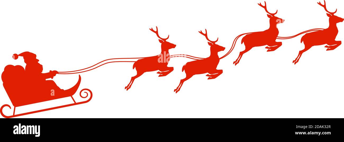 silhouette of Santa Claus in sleigh pulled by reindeer vector illustration Stock Vector