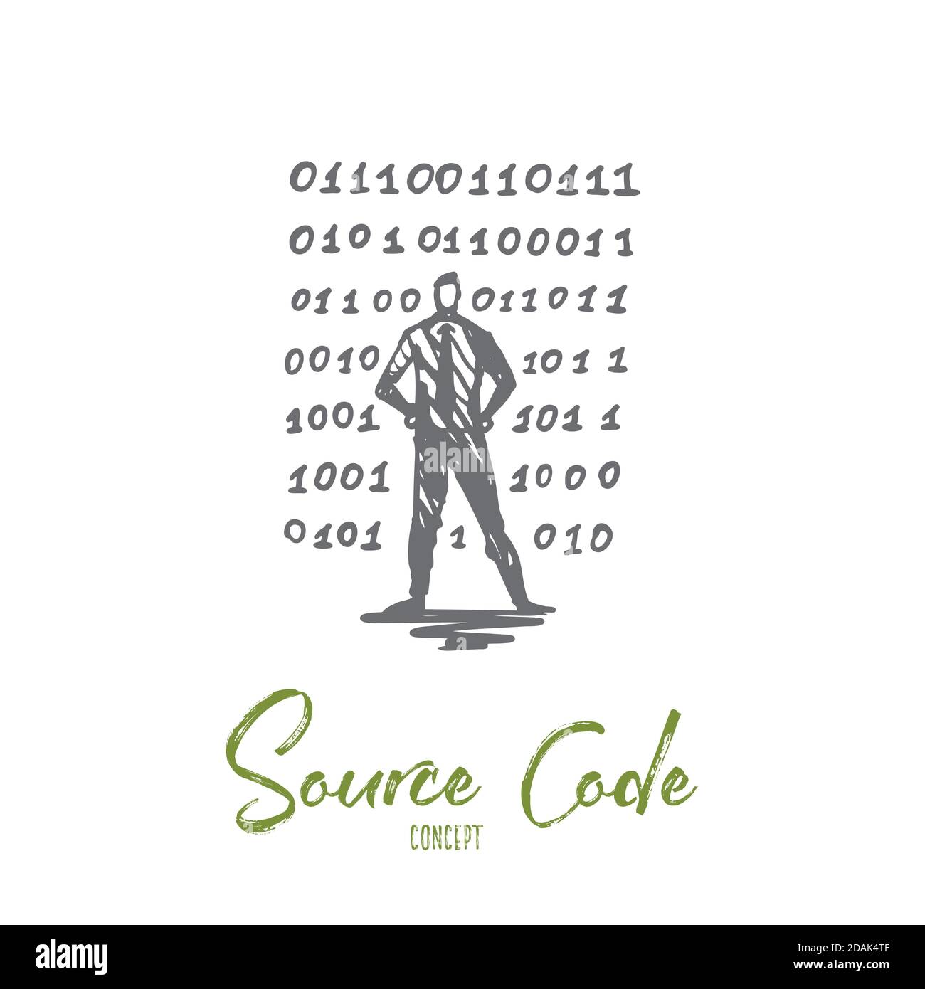 Source code, software, program, development, computer concept. Hand drawn isolated vector. Stock Vector